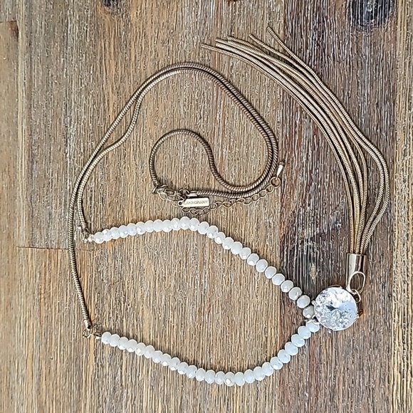 Vintage Lane Bryant Elegant Gold Tone White Faceted Glass Bead Tassel Necklace - Picture 7 of 7